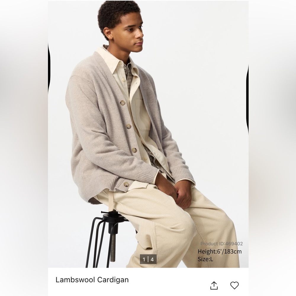 Men’s Uniqlo Beige Lambswool Cardigan